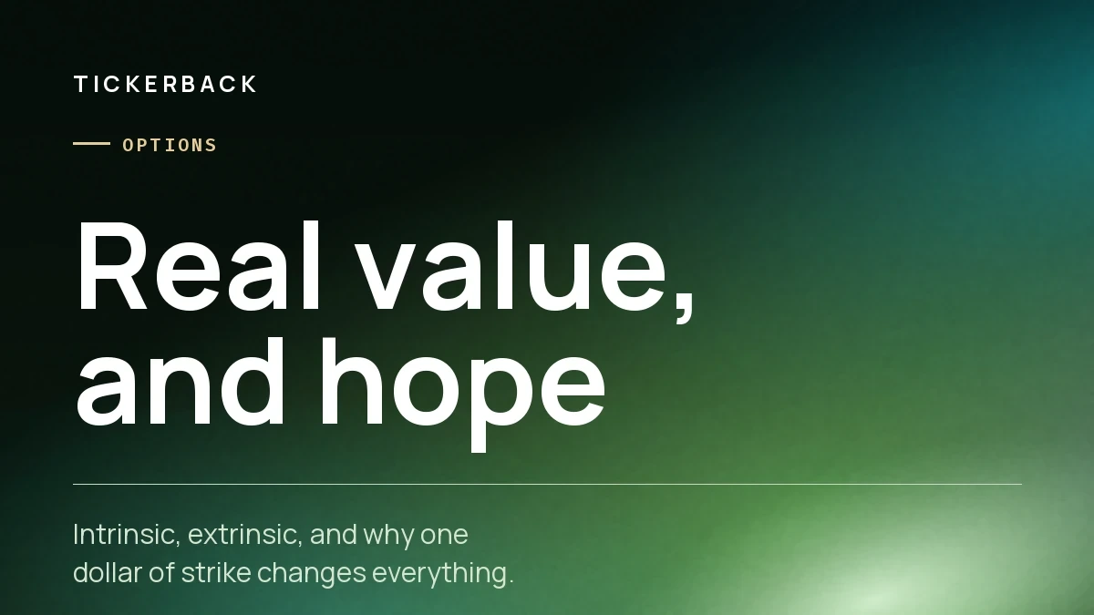 Portada del artículo sobre fondo verde con la marca Tickerback, la sección Opciones y el rótulo «Real value, and hope».