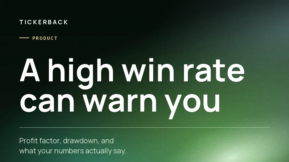 Portada del artículo sobre fondo verde con la marca Tickerback, la sección Producto y el rótulo «A high win rate can warn you».